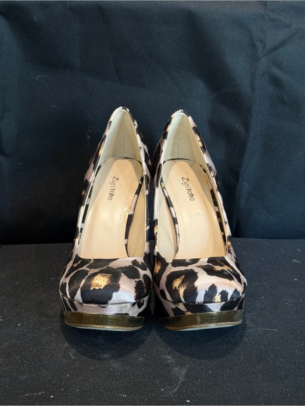 Zigi Soho Leopard Print Platform Pumps with Gold Accents
